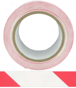 HAZARD TAPE RED / WHITE - ADHESIVE
