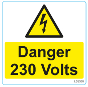 DANGER 230V VINYL SELF ADH 75MM X 25MM (250/ROLL)