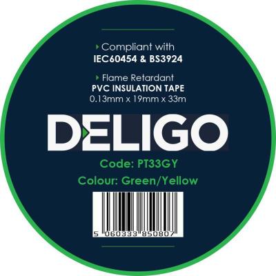 PVC Insulation Tape Green/Yellow 33m