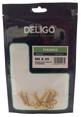 Brass Nuts, Bolts and Washers 6 x 25mm (Pack of 6)