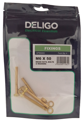 Brass Nuts, Bolts and Washers 6 x 50mm (Pack of 4)
