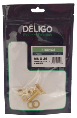 Brass Nuts, Bolts and Washers 8 x 25mm (Pack of 3)