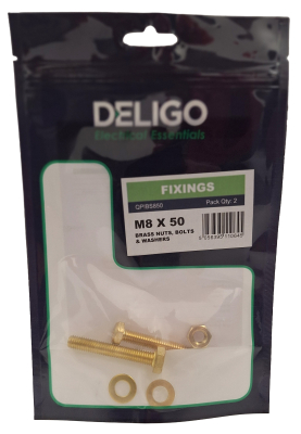 Brass Nuts, Bolts and Washers 8 x 50mm (Pack of 2)