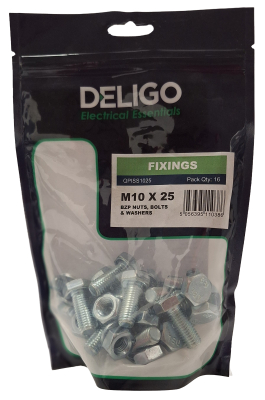 BZP Nuts, Bolts and Washers 10 x 25mm (Pack of 16)