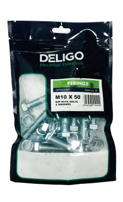 BZP Nuts, Bolts and Washers 10 x 50mm (Pack of 12)