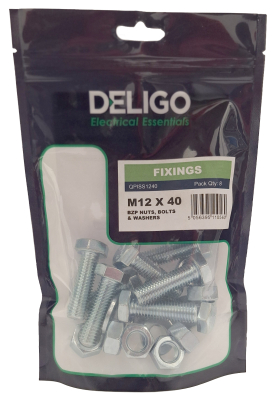 BZP Nuts, Bolts and Washers 12 x 40mm (Pack of 8)