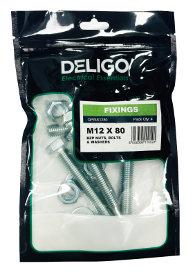 BZP Nuts, Bolts and Washers 12 x 80mm (Pack of 4)