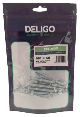 BZP Nuts, Bolts and Washers 6 x 50mm (Pack of 20)