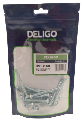 BZP Nuts, Bolts and Washers 6 x 60mm (Pack of 16)