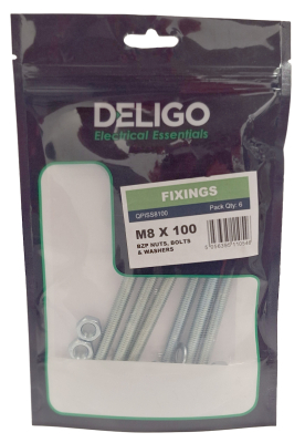 BZP Nuts, Bolts and Washers 8 x 100mm (Pack of 6)