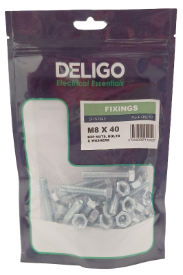 BZP Nuts, Bolts and Washers 8 x 40mm (Pack of 18)