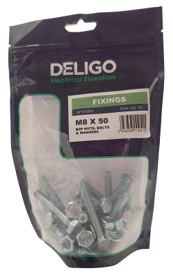 BZP Nuts, Bolts and Washers 8 x 50mm (Pack of 16)
